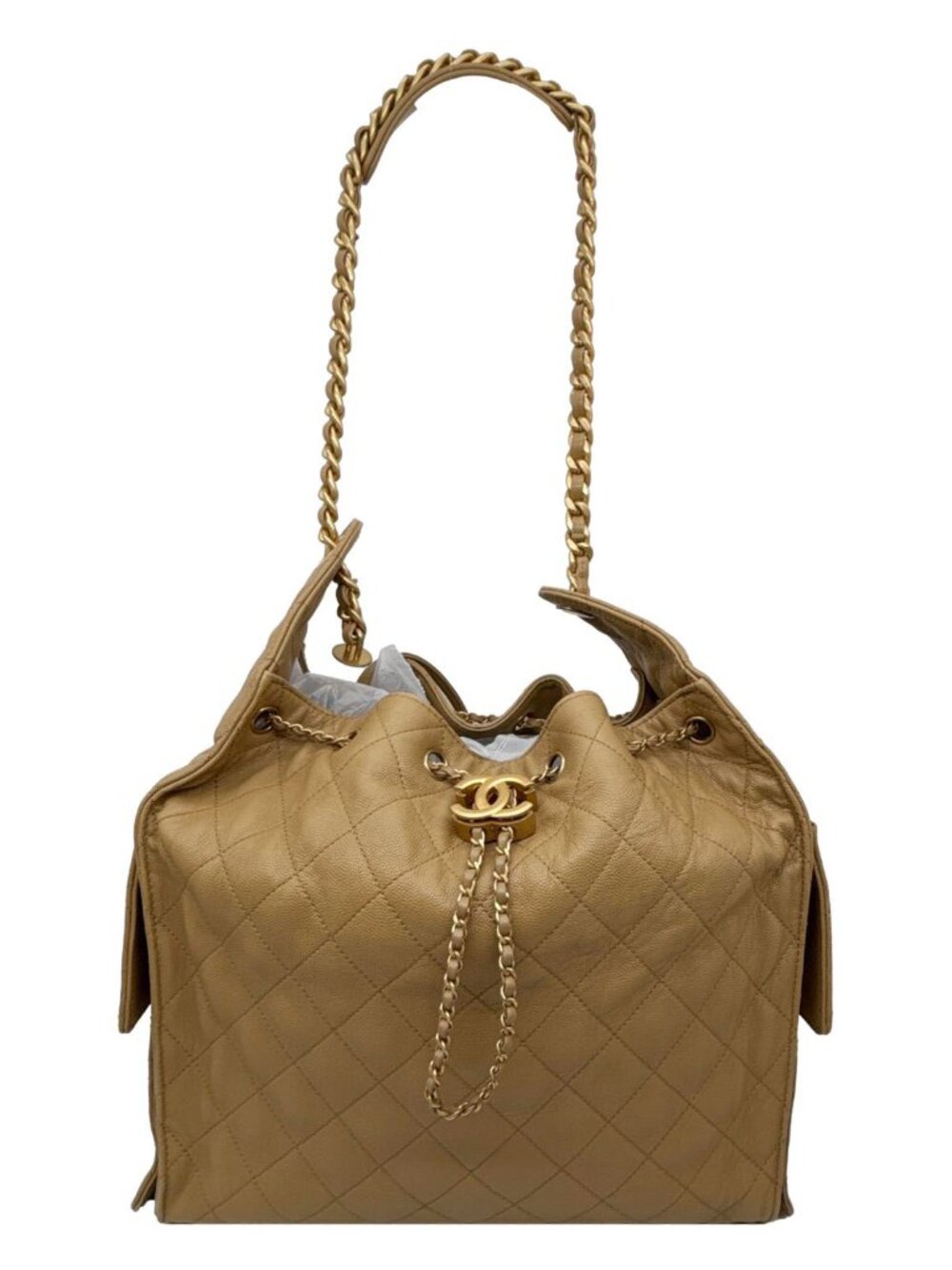 Chanel 25 Medium Quilted Caviar Leather Shoulder Bag Biege